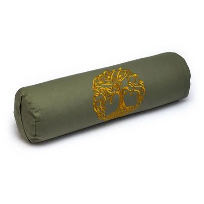 Yogi & Yogini Yoga Bolster Groen Rond Katoen - Levensboom - 60 x 16 cm