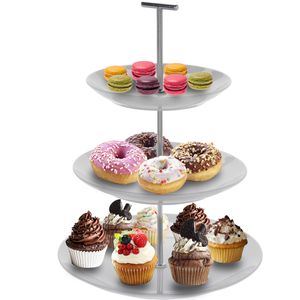 Cuisine Elegance High tea etagere - 3 laags - wit - porselein - 36 cm hoog