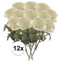 Kunstbloem roos Simone - 12x - wit - 45 cm - decoratie bloemen