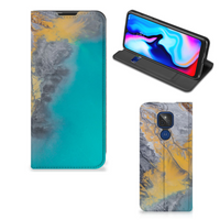 Motorola Moto G9 Play Standcase Marble Blue Gold