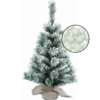 Kleine kunst kerstboom met sneeuw -incl. lichtslinger bollen lichtgroen - H60 cm - thumbnail