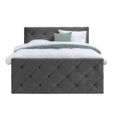 Boxspring met voetbord Liv geruit - grijs - 120x200 cm - slanke poot - Leen Bakker
