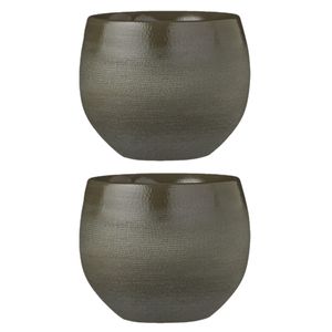 Set van 2x stuks bloempotten donkergroen keramiek voor kamerplant H13 x D16 cm