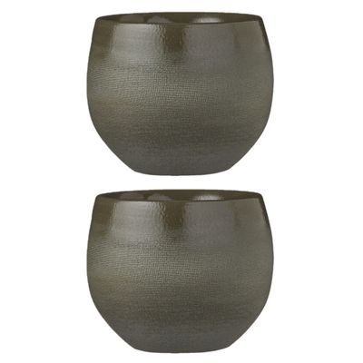 Set van 2x stuks bloempotten donkergroen keramiek voor kamerplant H13 x D16 cm