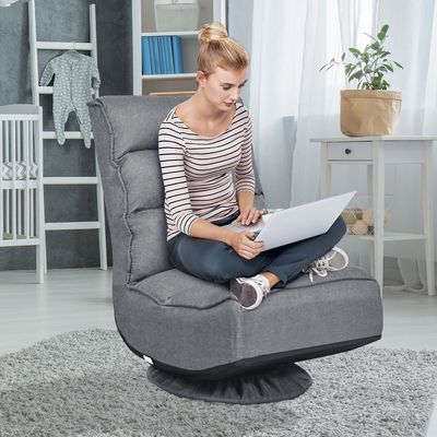 360-Graden Draaibare Vloerstoel 5-Positie Verstelbare Vouwbare Gamestoel Gewatteerde Luie Bank met Comfortabele Rugleuning