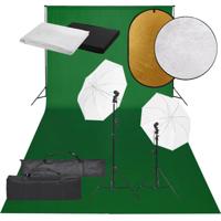 Fotostudioset met verlichtingsset, achtergrond en reflector