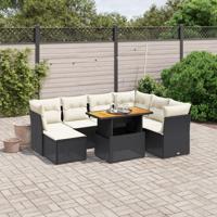 8-delige Loungeset met kussens poly rattan zwart