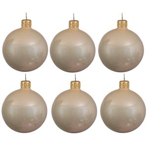 6x Licht parel/champagne glazen kerstballen 8 cm glans