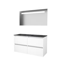 Basic-Line Economic 46 badkamermeubelset - 120x46cm - greeploos - 4 lades - hardsteen wastafel - 2 kraangaten - Spiegel - geintegreerde LED verlichting - MDF lak Ice White 1813087