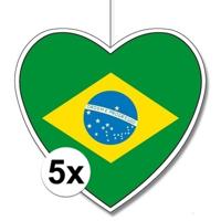 Brazilie vlag hangdecoratie - 5x - hartjes vorm - karton - 28 cm - Brandvertragend - Feestartikelen