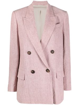 Brunello Cucinelli blazer en lin à boutonnière croisée - Rose