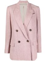 Brunello Cucinelli blazer en lin à boutonnière croisée - Rose