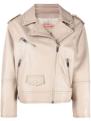 Yves Salomon veste de moto zippée en cuir - Tons neutres