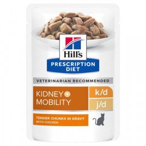 Hill&apos;s Prescription Diet K/D J/D Kidney + Mobility nat kattenvoer met kip maaltijdzakje multipack 4 dozen (48 x 85 g)