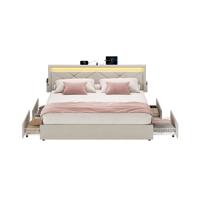 Gestoffeerd tweepersoonsbed met lades en verstelbaar hoofdbord, cappuccinobeige / 160 x 200 cm