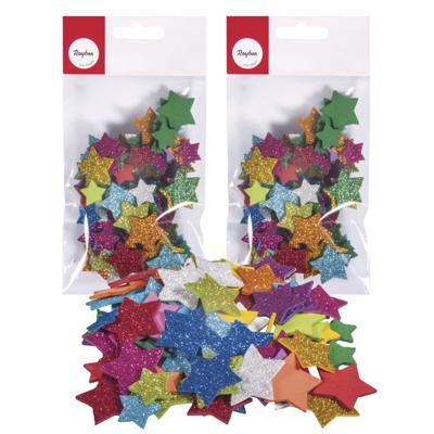 Rayher hobby/knutsel sterren met glitters - 100x - zelfklevend - multi kleuren - foam/rubber