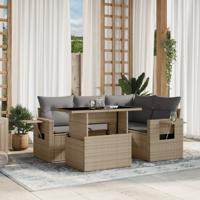 5-delige Loungeset met kussens poly rattan beige
