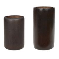 Set van 2x bamboe theelichthouders/waxinelichthouders bruin 13 en 16 cm - Waxinelichtjeshouders - thumbnail