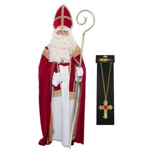 Sinterklaas kostuum - inclusief kruis ketting met rode steen