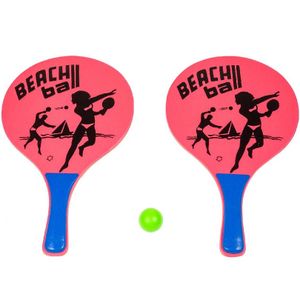 Houten beachball set roze met beachball print