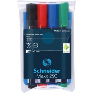 Schneider Schreibgeräte Maxx 293 markeerstift 4 stuk(s) Beitelvormige punt Zwart, Blauw, Groen, Rood