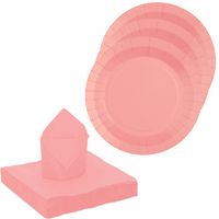 Santex servies set karton - 20x bordjes/25x servetten - roze   - - thumbnail