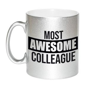 1x stuks collega cadeau mok / beker zilver most awesome colleague   -