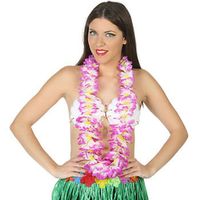 Hawaii krans/slinger - Tropische kleuren mix paars/wit - Bloemen hals slingers - verkleed accessoire - thumbnail
