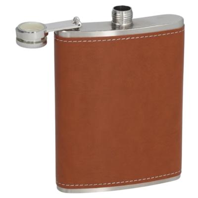 Gerimport Heupfles - chroom - staal - bruin - 224 ml - roestvrij staal drinkfles - zakfles