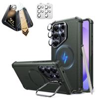 Galaxy S26 Ultra Bundle Cyber Tough Magnetic Case (Stash Stand) and Armorite® Pro Screen Protector - Olive Green