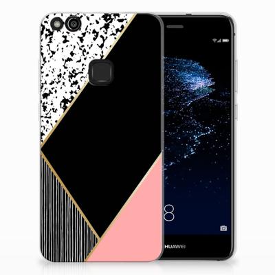 Huawei P10 Lite | TPU Hoesje | Zwart Roze Vormen