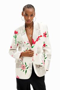 Recht jack tekst bloemen - WHITE - M