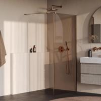 Brauer Oblivion - Inloopdouche - Brons Glas - 100 x 200 cm - met Zijwand 30 cm - incl. Glascoating - PVD Koper Geborsteld
