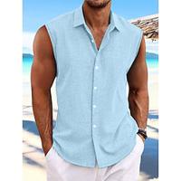 Voor heren Overhemd linnen overhemd Zomer overhemd Strand Kleding Overhemd met knopen Wit Blozend Roze Licht Blauw Korte mouw Effen Kraag Zomer Lente Casual Dagelijks Kleding Lightinthebox - thumbnail