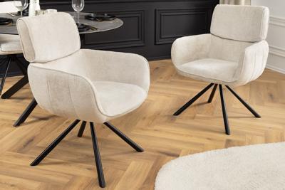 Draaibare Retro Stoel UNIEKE champagne beige chenille metalen poten met armleuning - 46322