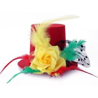 Hoge mini hoed op clips rood/geel/groen   -