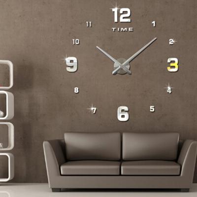 Slaapkamer huis decoratie gespiegelde nummer frameloze grote 3D DIY muur sticker Mute klok grootte: 100 * 100cm (zilver)