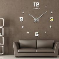 Slaapkamer huis decoratie gespiegelde nummer frameloze grote 3D DIY muur sticker Mute klok grootte: 100 * 100cm (zilver)