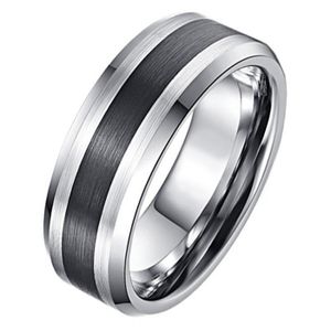 Wolfraam heren ring Geborsteld Zwarte Streep 8mm-21mm