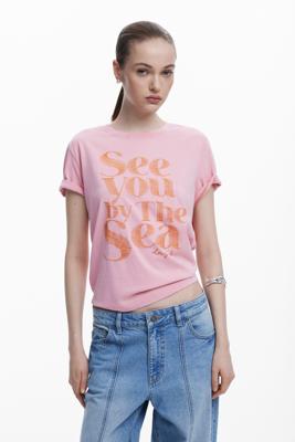 Roze T-shirt met boodschap - RED - XL