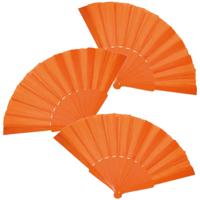 Handwaaier/spaanse waaier - 4x stuks - oranje - polyester - Verkoeling in de zomer - 41 x 22 cm
