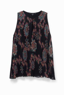 Mouwloze zwarte geplisseerde blouse - BLACK - XL