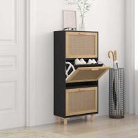 Schoenenkast 52x25x115 cm bewerkt hout en rattan zwart