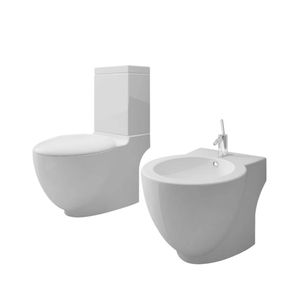 vidaXL Toilet- en bidetset staand keramiek wit