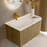 Badmeubel Mondiaz Kurve-Dlux | 85 cm cm | Meubelkleur Dusk | Wastafelkleur Ostra | Solid surface | Wasbak links zijde spoelbak | 1 kraangat