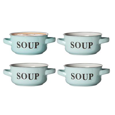 Soepkommen Classic - pastel blauw - 4x stuks - 14 x 7 cm - keramiek - soepkommetjes - 470 ml