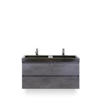 Maxx XL Badmeubelset 120 cm - Beton Antraciet - Wastafel Lucca Dubbel 2 kraangaten