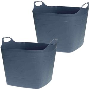 2x Stuks Flexibele kuip emmers/wasmanden - blauw - 40 liter - vierkant