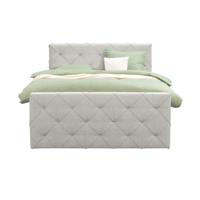 Leen Bakker - Boxspring Met Voetbord Liv Geruit - Ecru - 140x200 Cm - Vierkante Poot - Stof - Crème