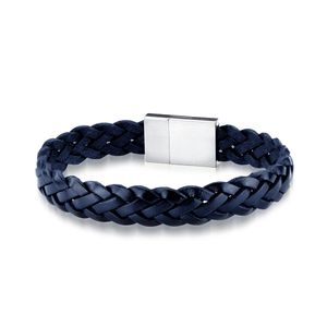 Frank 1967 7FB 0381 Armband staal/leder donkerblauw 21 cm